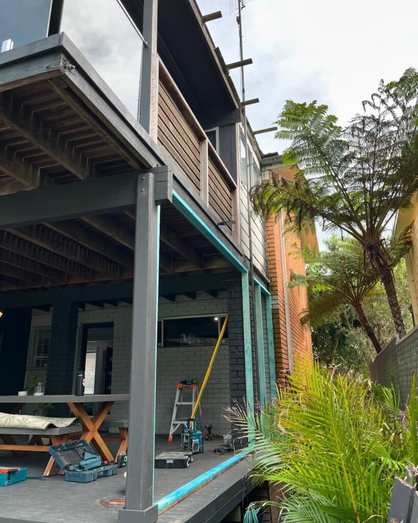 Deck infill wall framing under construction in Blue Haven