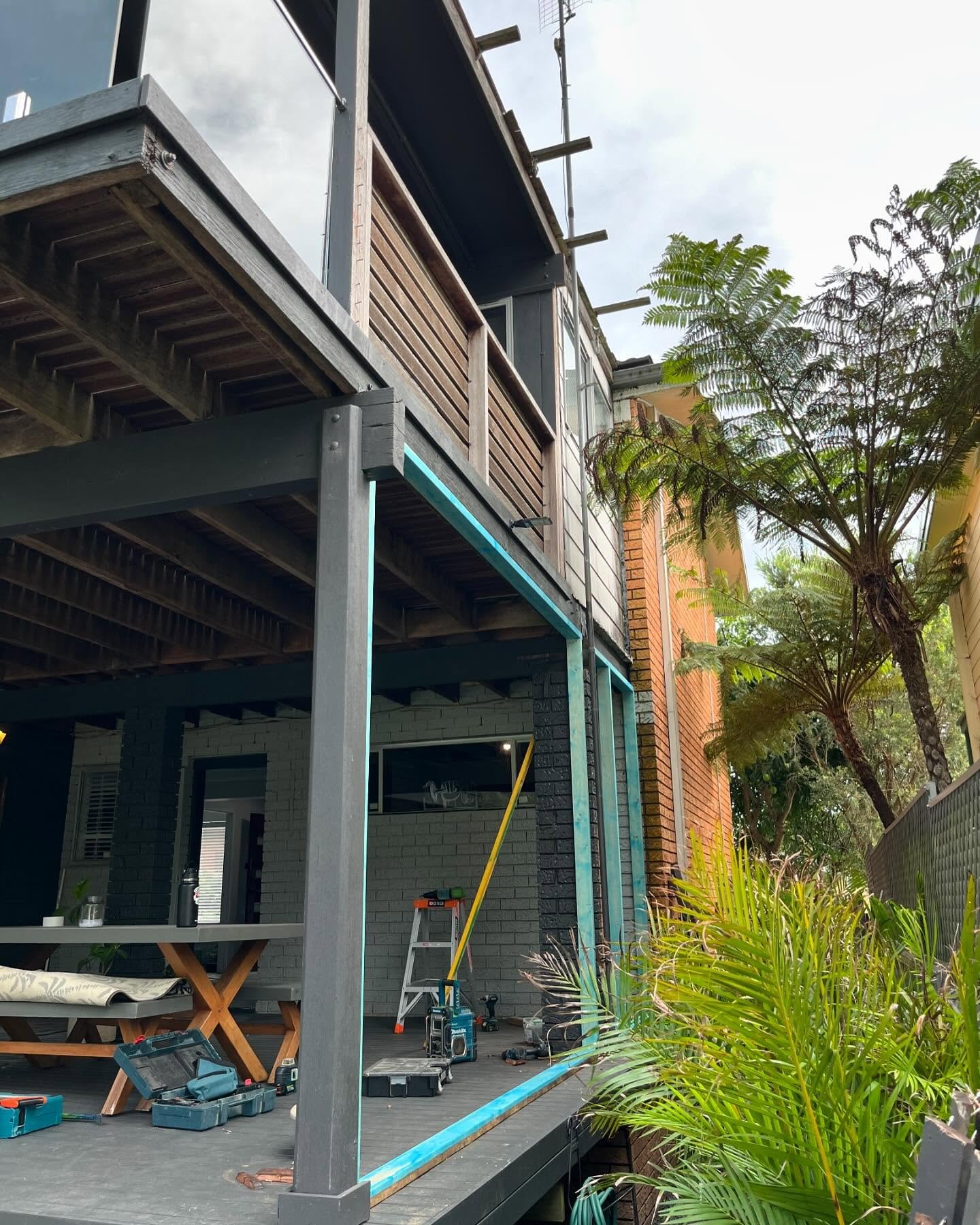 Deck infill wall framing under construction in Blue Haven