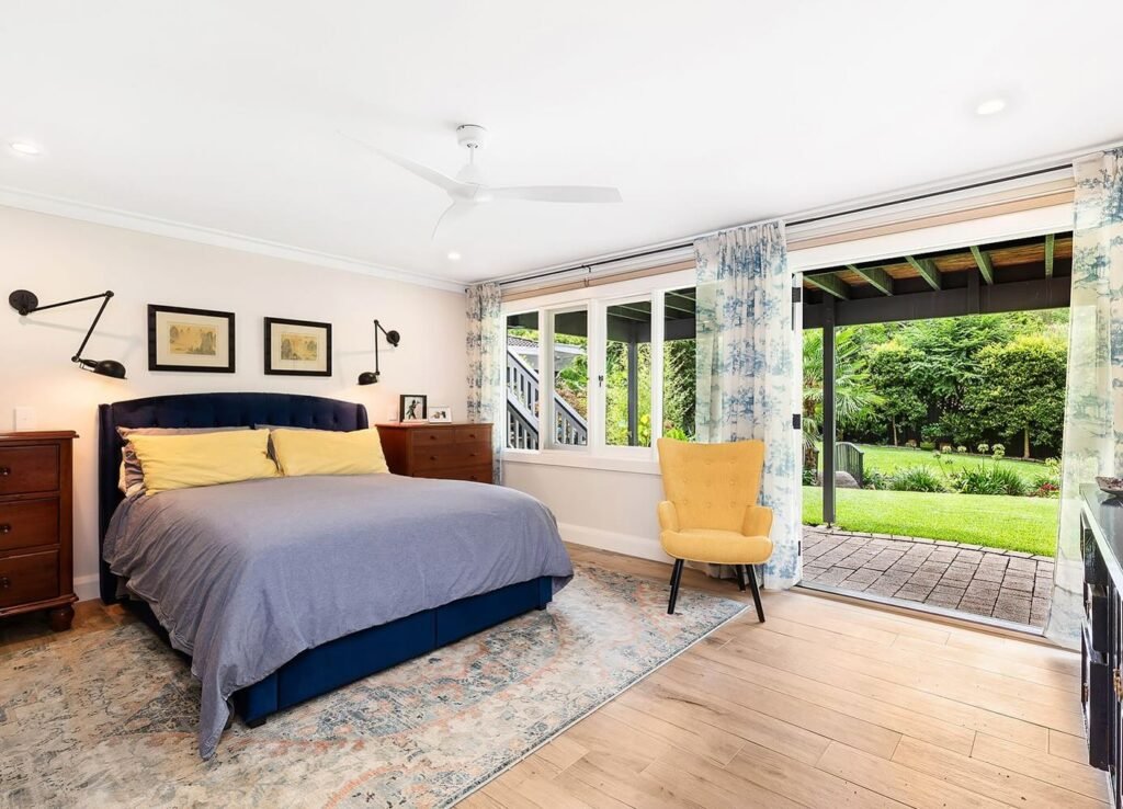 Renovated bedroom opening onto the garden