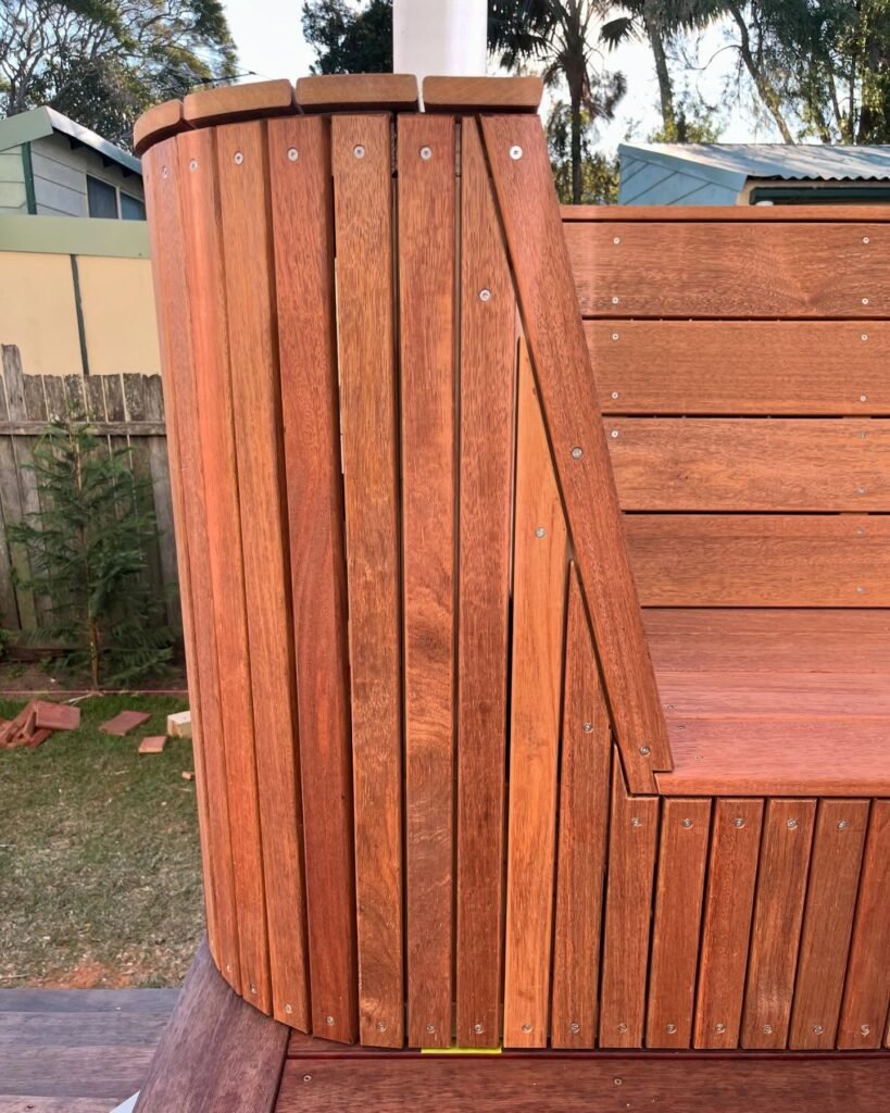 Timber bench seat with vertical cladding
